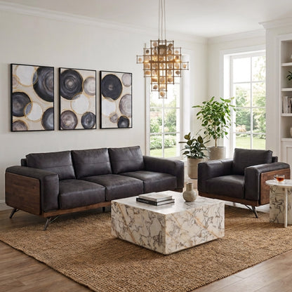 95" Antique Ebony Leather Sofa