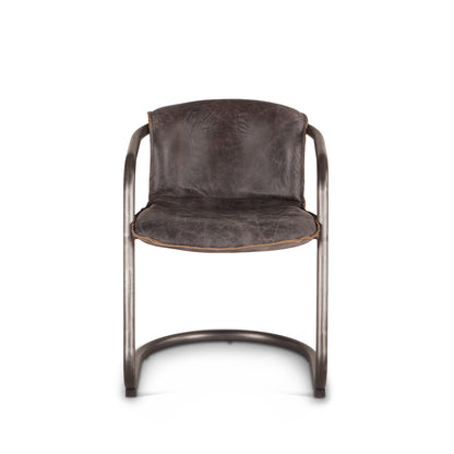 22" Antique Ebony Leather Dining Chair
