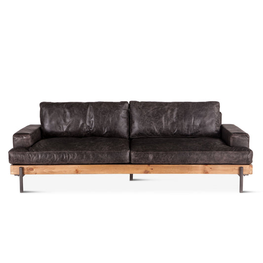 94" Morocco Black Leather Sofa