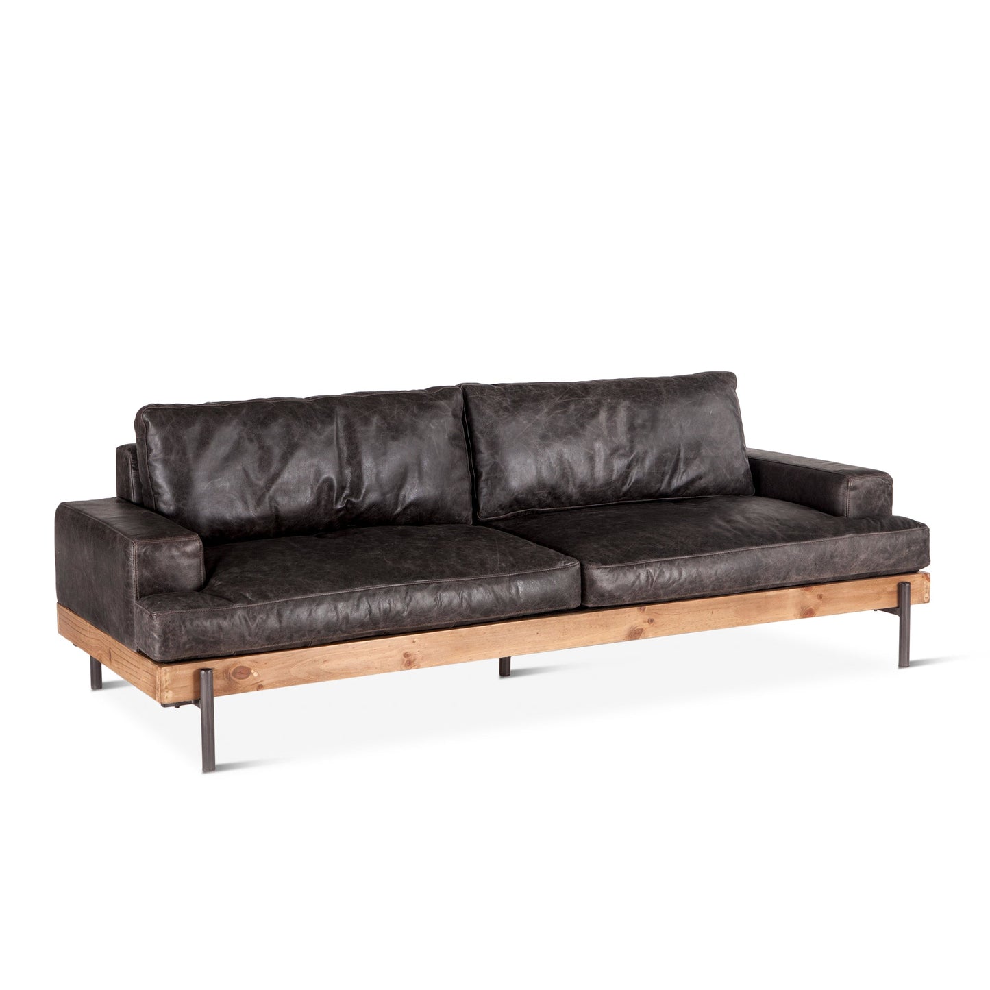 94" Morocco Black Leather Sofa