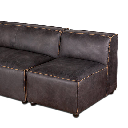 112" Antique Ebony Leather Sectional Sofa