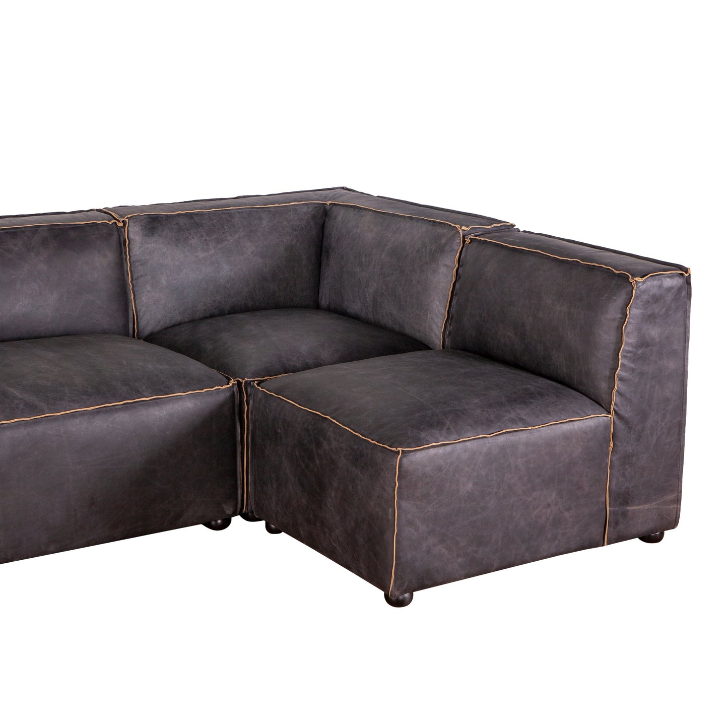 112" Antique Ebony Leather Sectional Sofa