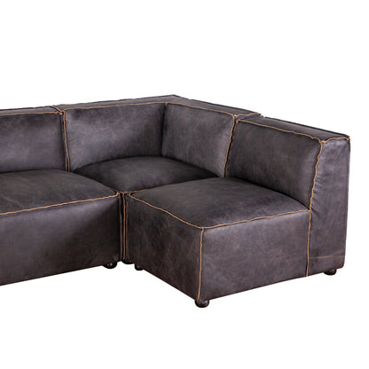 112" Antique Ebony Leather Sectional Sofa