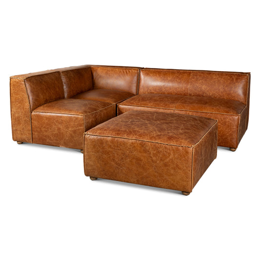 112" Cocoa Brown Leather Sectional Sofa