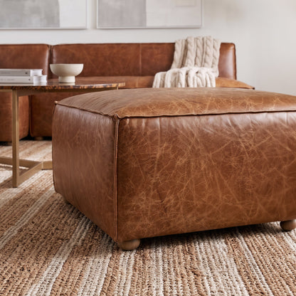 35" Cocoa Brown Leather Sectional Ottoman