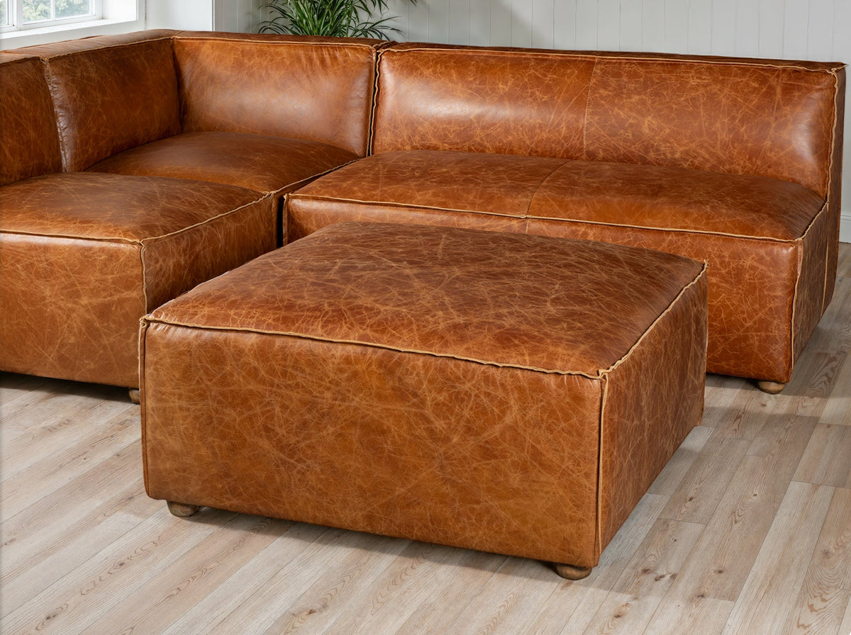 35" Cocoa Brown Leather Sectional Ottoman