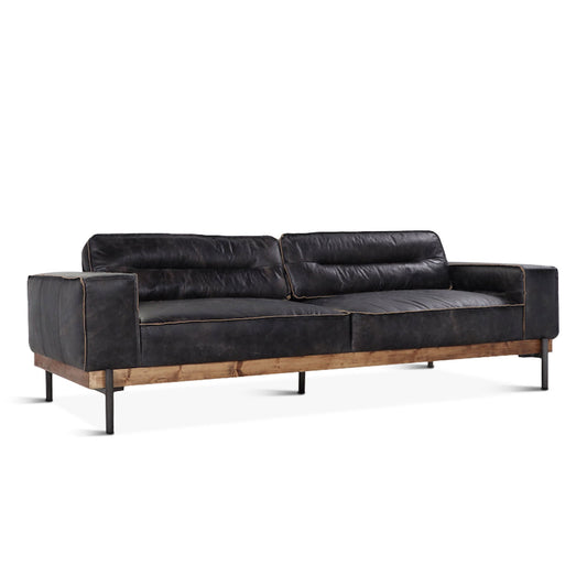 95" Antique Ebony Leather Sofa