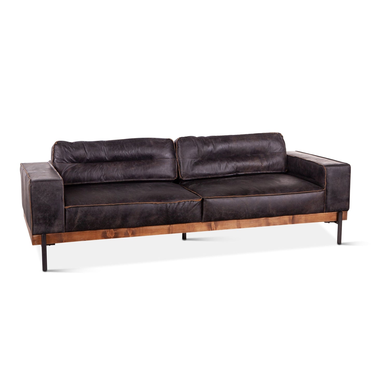 95" Antique Ebony Leather Sofa