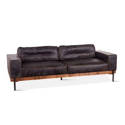 95" Antique Ebony Leather Sofa