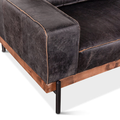 95" Antique Ebony Leather Sofa