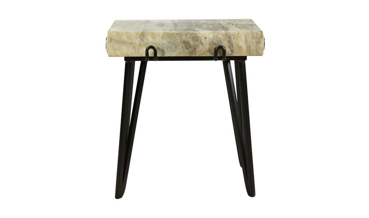 19" Light Brown Marble Side Table