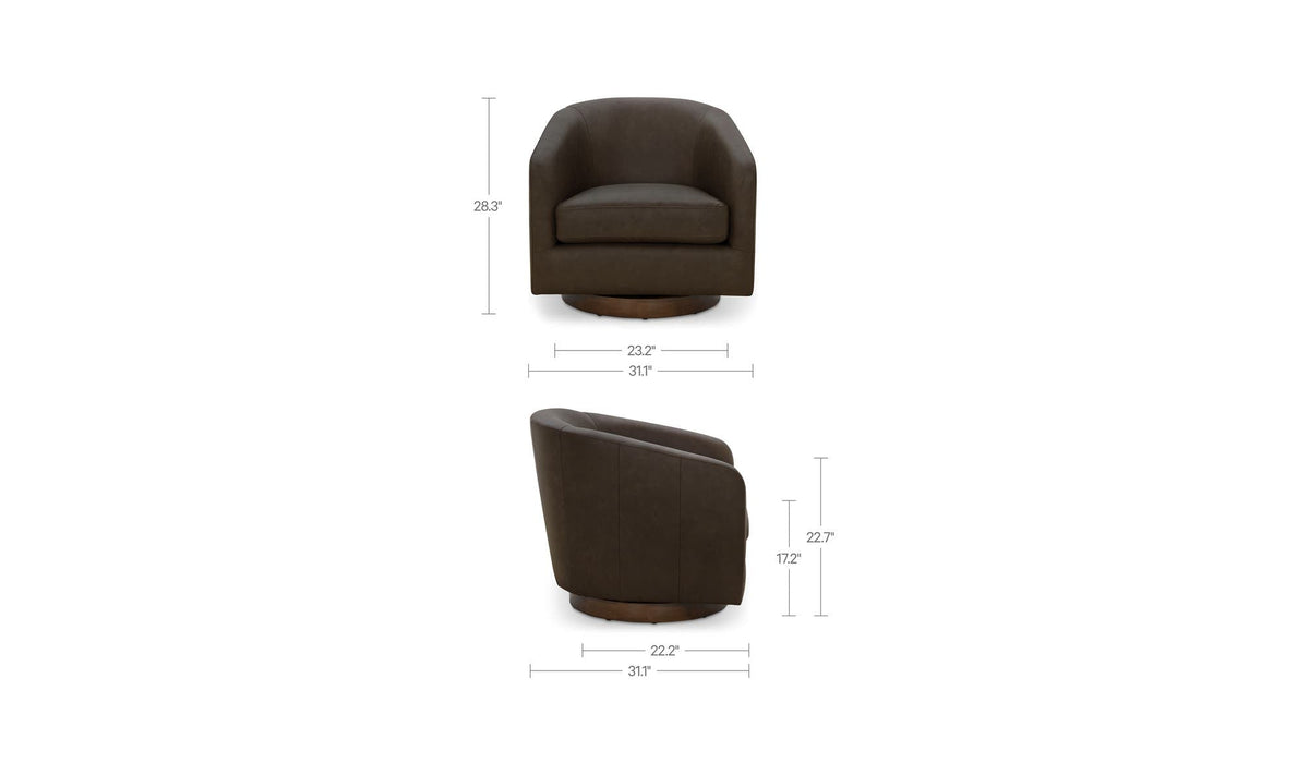 31.1" Taupe Leather Swivel Accent Chair