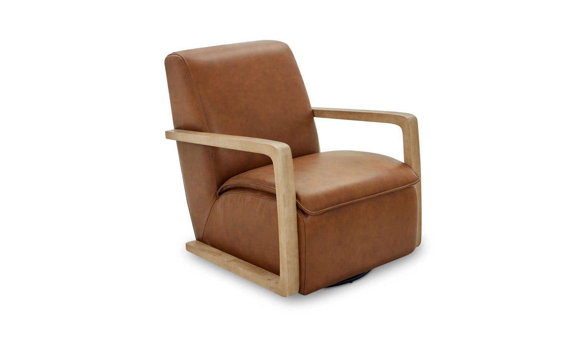 30.31" Tan Leather Swivel Accent Chair