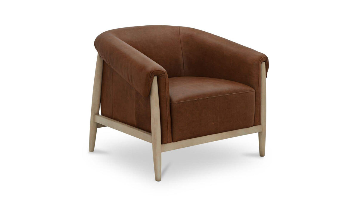 35.43" Brown Leather Accent Chair