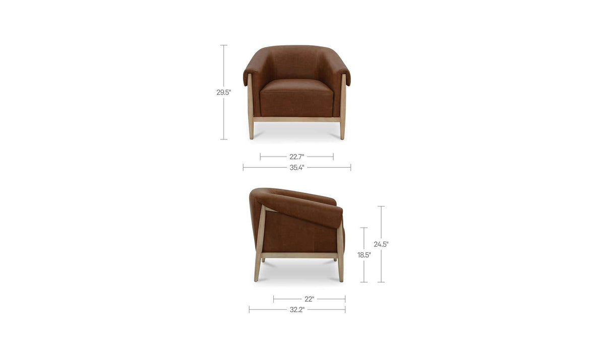 35.43" Brown Leather Accent Chair