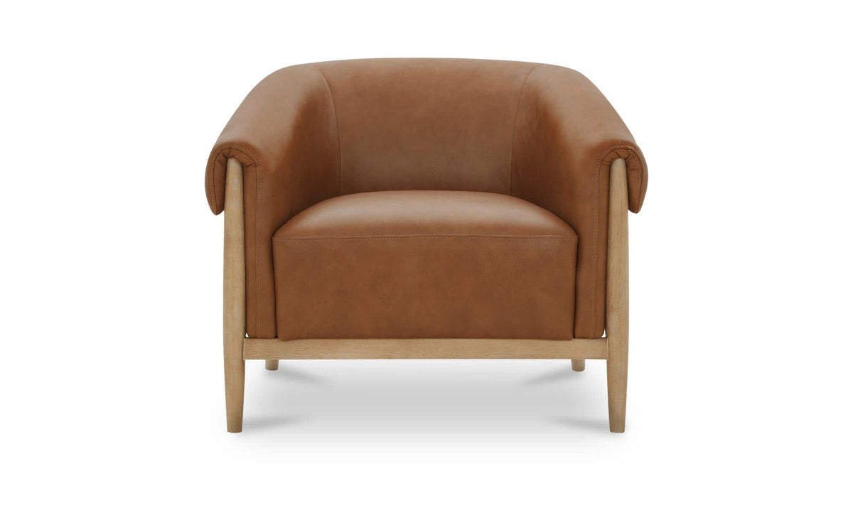 35.43" Tan Leather Accent Chair