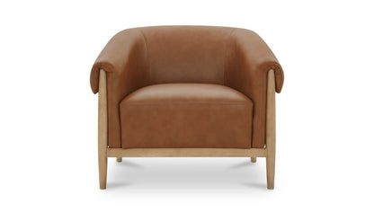 35.43" Tan Leather Accent Chair
