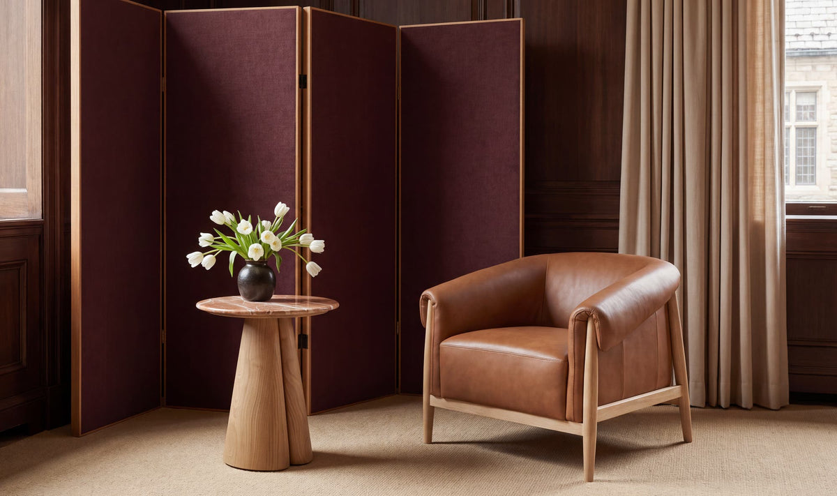 35.43" Tan Leather Accent Chair