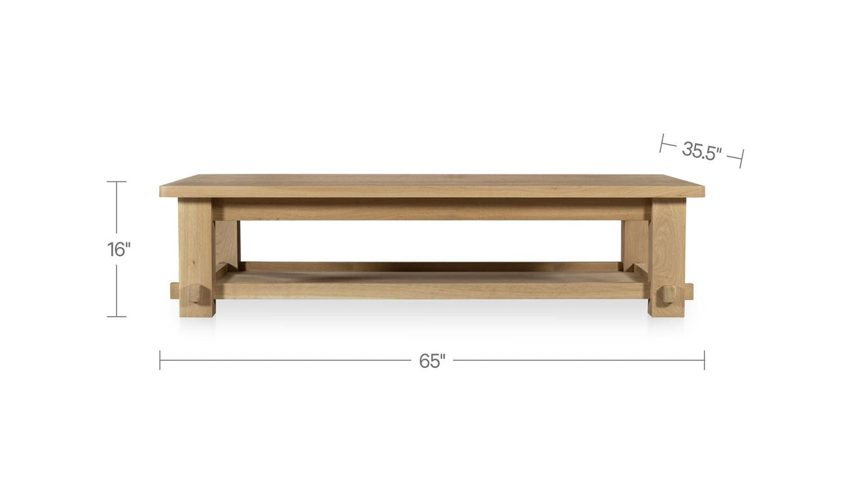 65" Natural Solid Oak Coffee Table