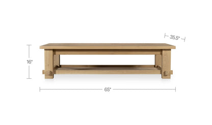 65" Natural Solid Oak Coffee Table