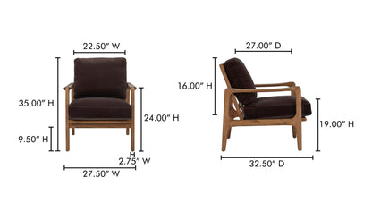 27.5" Dark Brown Upholstered Accent Chair