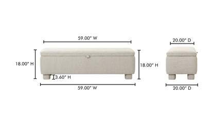 59" Light Grey Upholstered Storage Bench