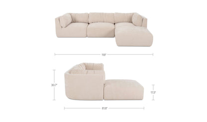 118" Oatmeal Upholstered Lounge Modular Sectional
