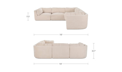 118" Oatmeal Upholstered L-Shaped Modular Sectional