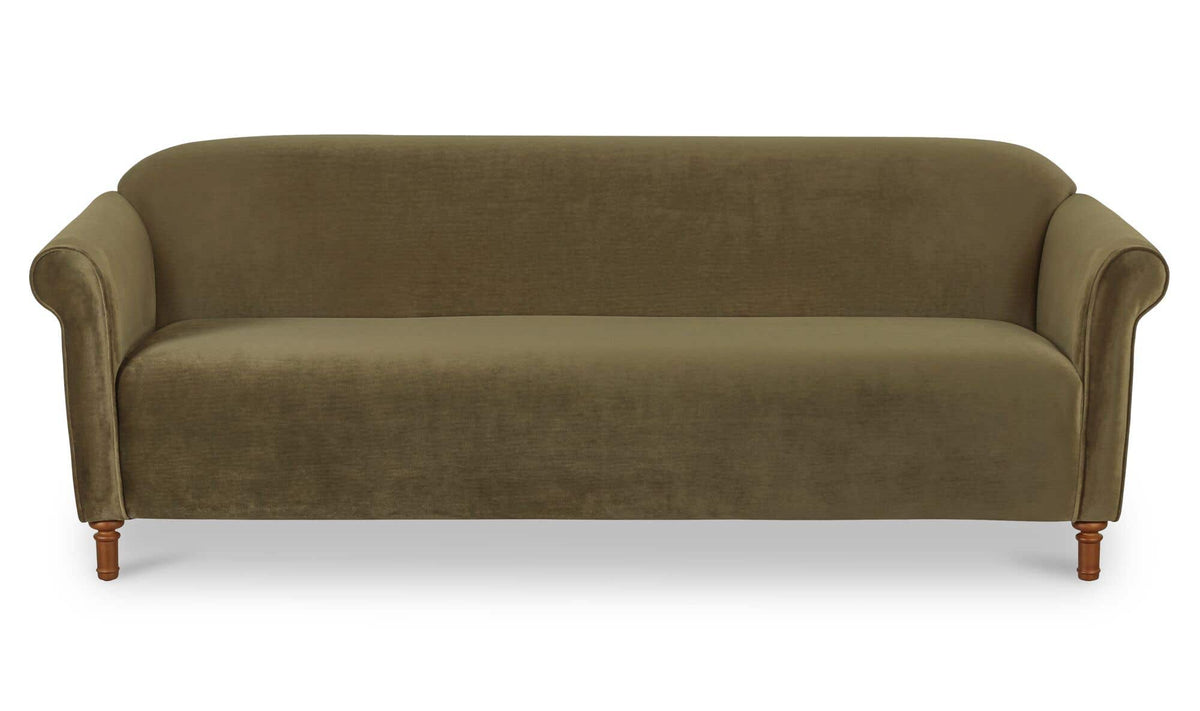 84.8" Dark Green Faux Mohair Upholstered Sofa