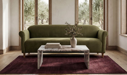 84.8" Dark Green Faux Mohair Upholstered Sofa