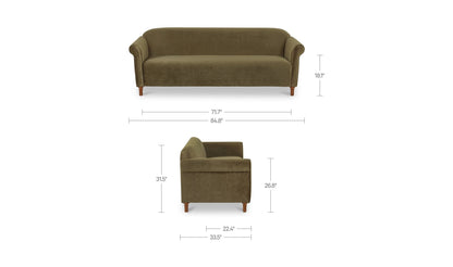 84.8" Dark Green Faux Mohair Upholstered Sofa