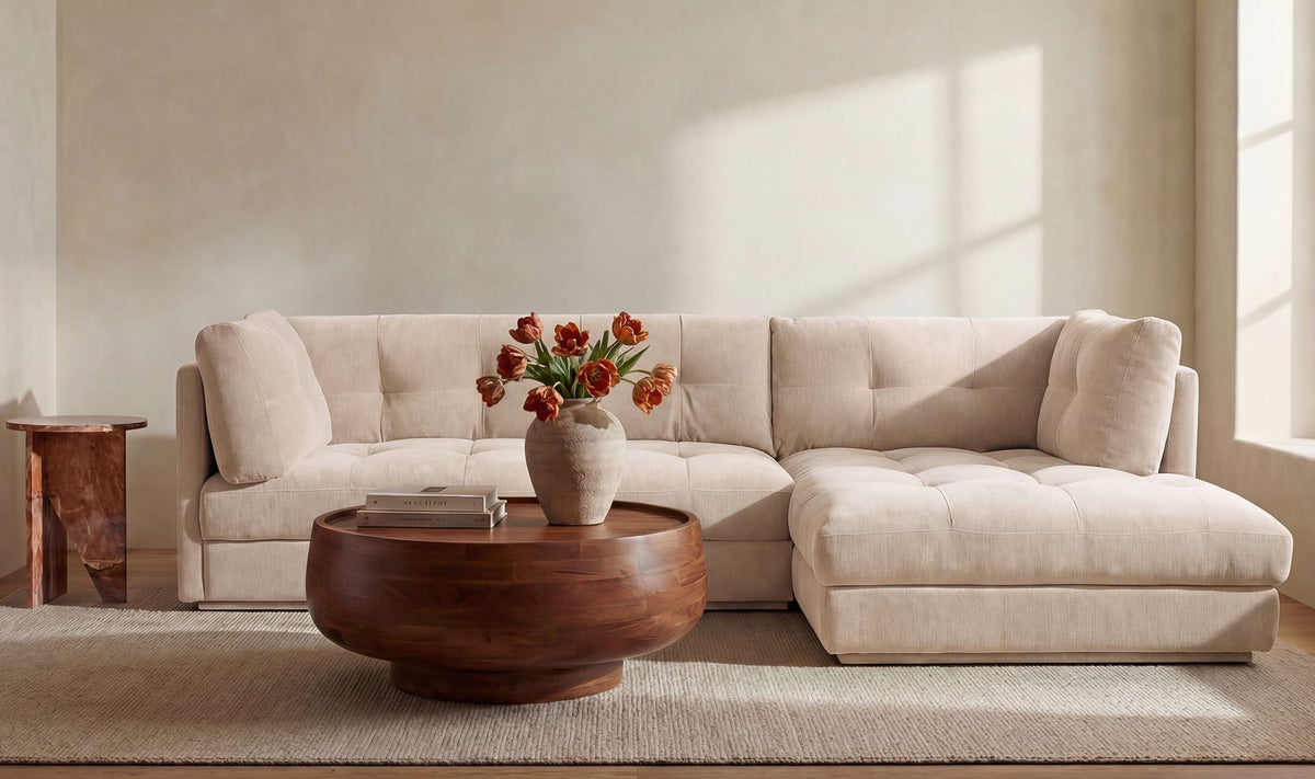 114.96" Light Beige Upholstered Right Facing Sectional