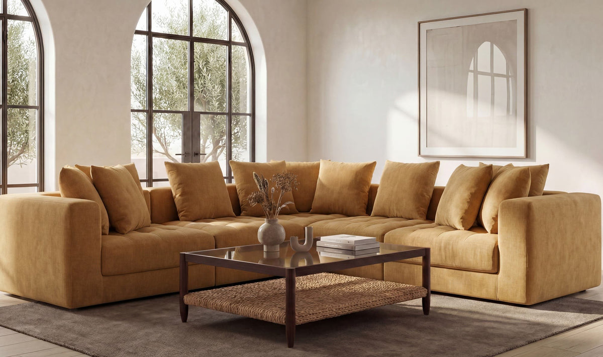 43.5" Golden Yellow Upholstered Corner Chair