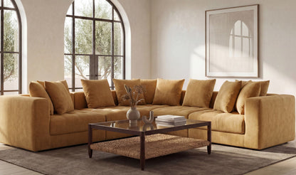 43.5" Golden Yellow Upholstered Corner Chair