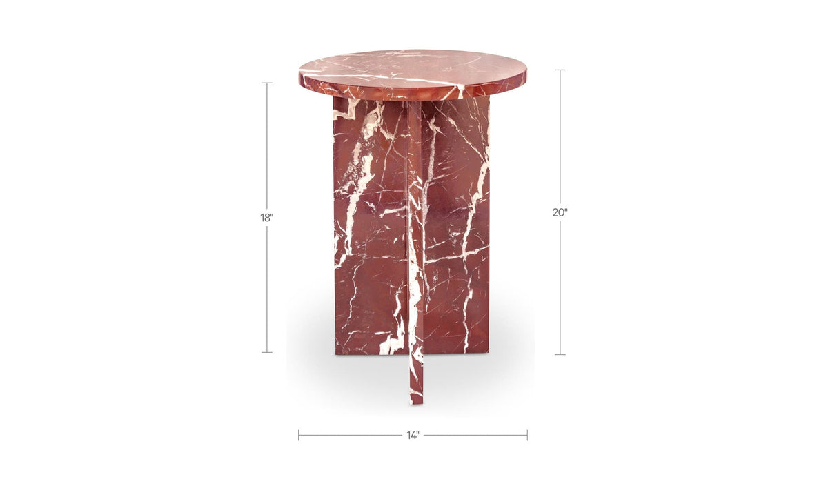 14" Rosso Levanto Marble Side Table