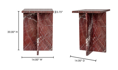 14" Rosso Levanto Marble Side Table
