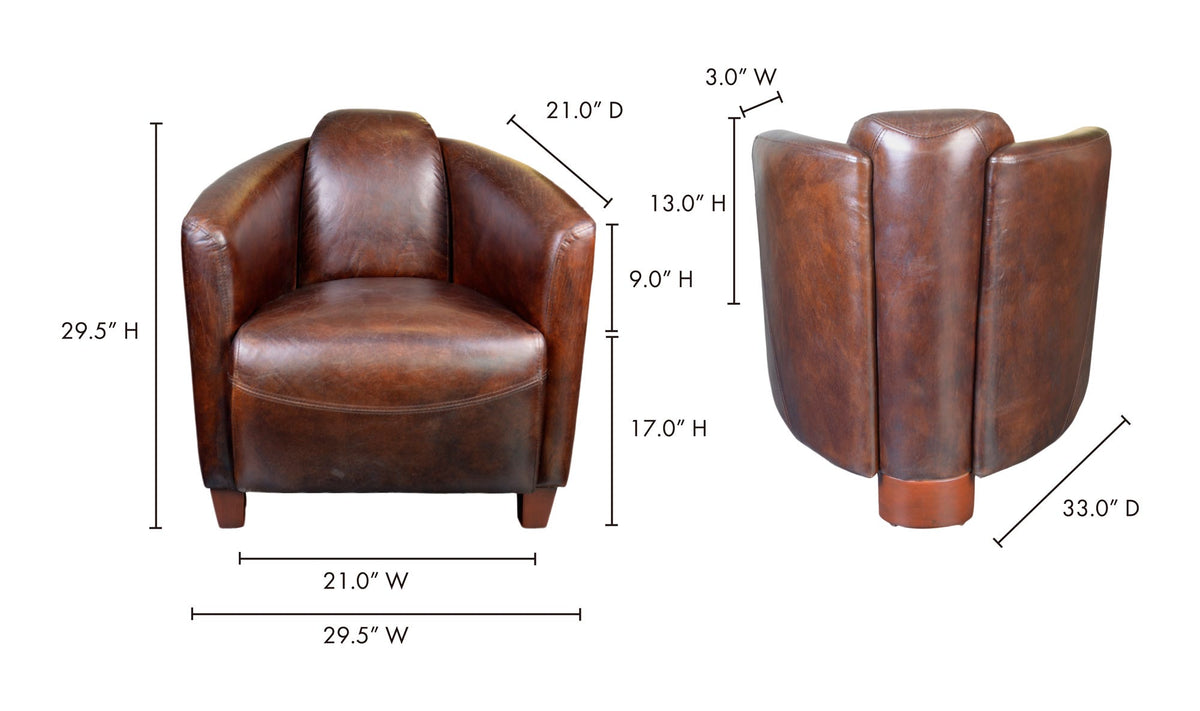 29.5" Dark Brown Leather Club Chair