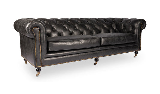 87" Black Leather Sofa