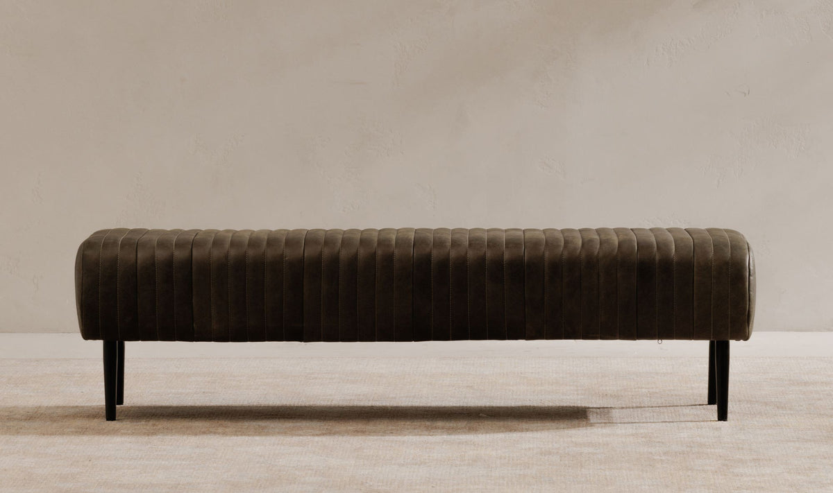59" Charred Olive Leather Bench