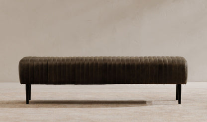59" Charred Olive Leather Bench
