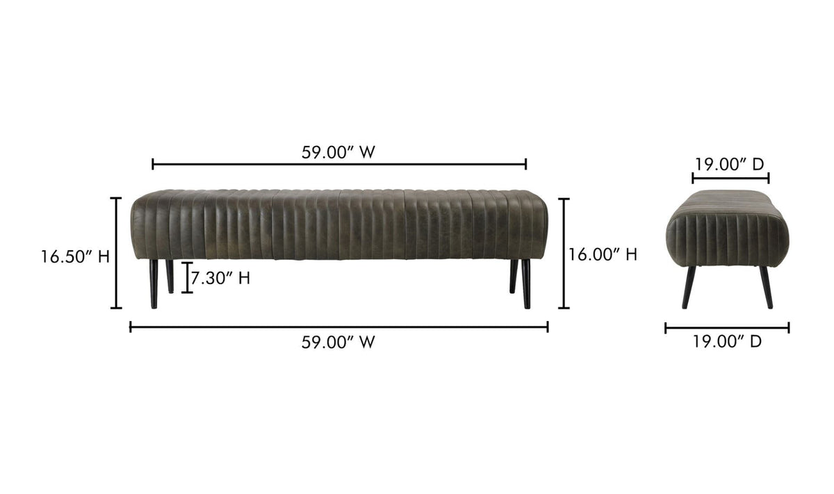 59" Charred Olive Leather Bench