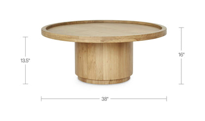 38" Natural Solid Oak Coffee Table