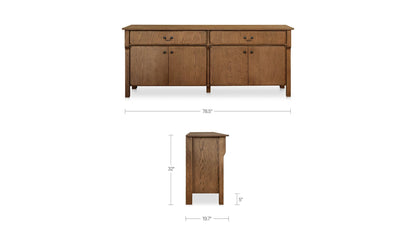 78.5" Warm Brown Solid Oak Sideboard