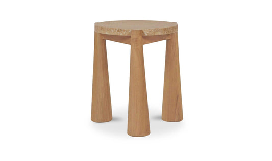 18.5" Natural Travertine Outdoor Side Table