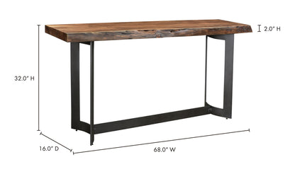 68" Brown Acacia Console Table