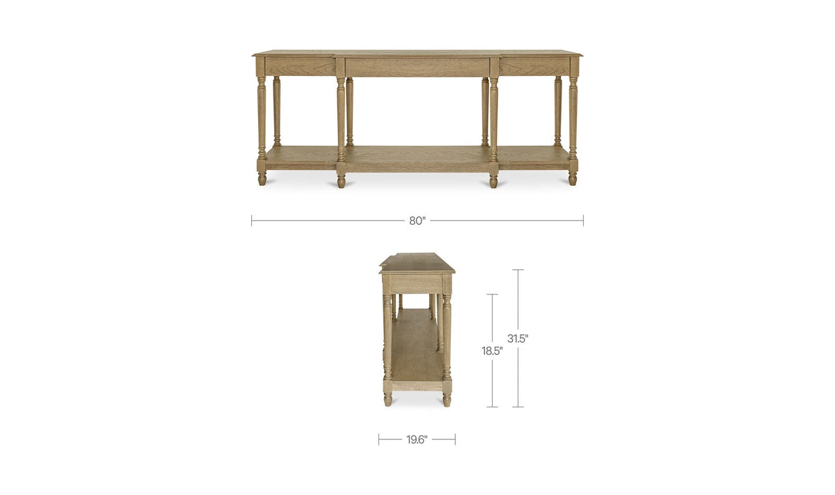 80" Brown Solid Oak Console Table