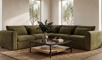 113.8" Dark Green Upholstered L-Shaped Modular Sectional