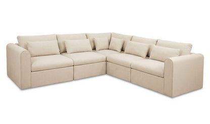 113.8" Light Beige Upholstered L-Shaped Modular Sectional