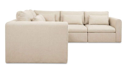 113.8" Light Beige Upholstered L-Shaped Modular Sectional