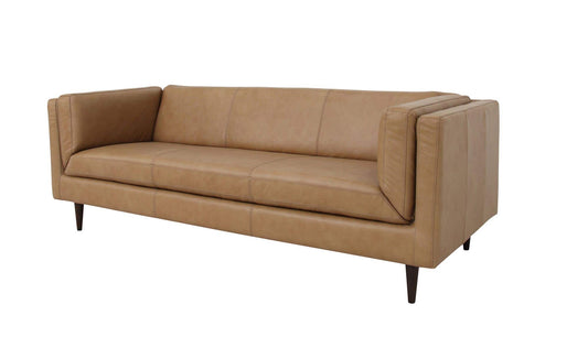 86" Tan Leather Sofa